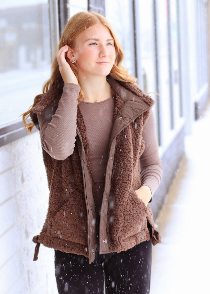 Coco Button Down Mock Neck Fleece Sherpa Vest