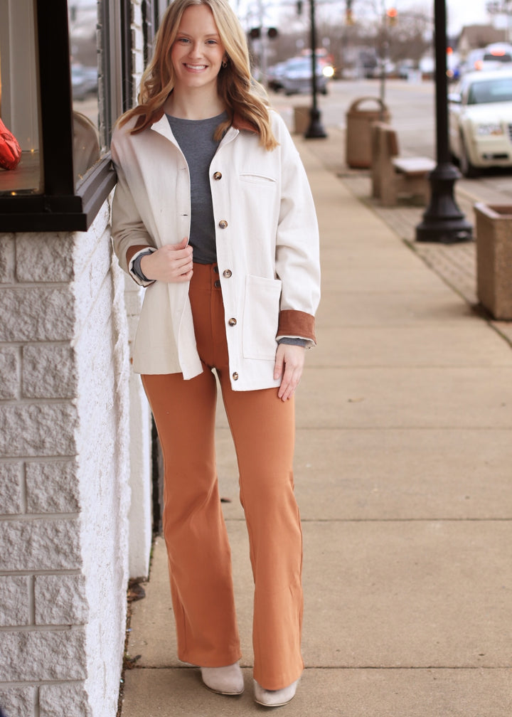 Pintuck Twill Flare Pants in Chestnut