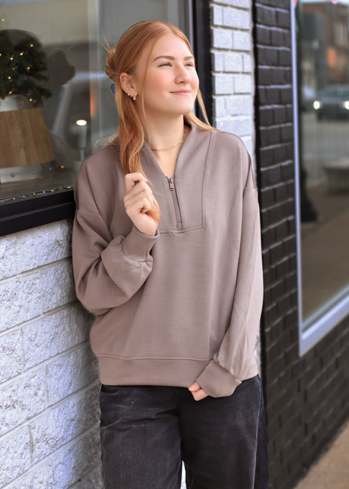 Comfort Club Half-Zip Jacket in Mocha