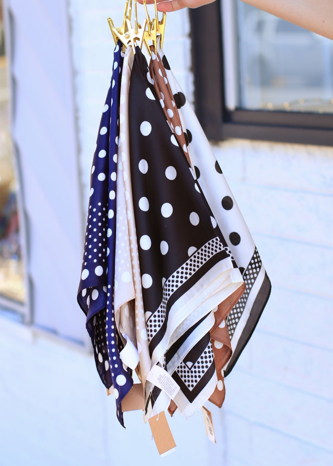 Polka Dot With Dotted Border Print Satin Square Scarf