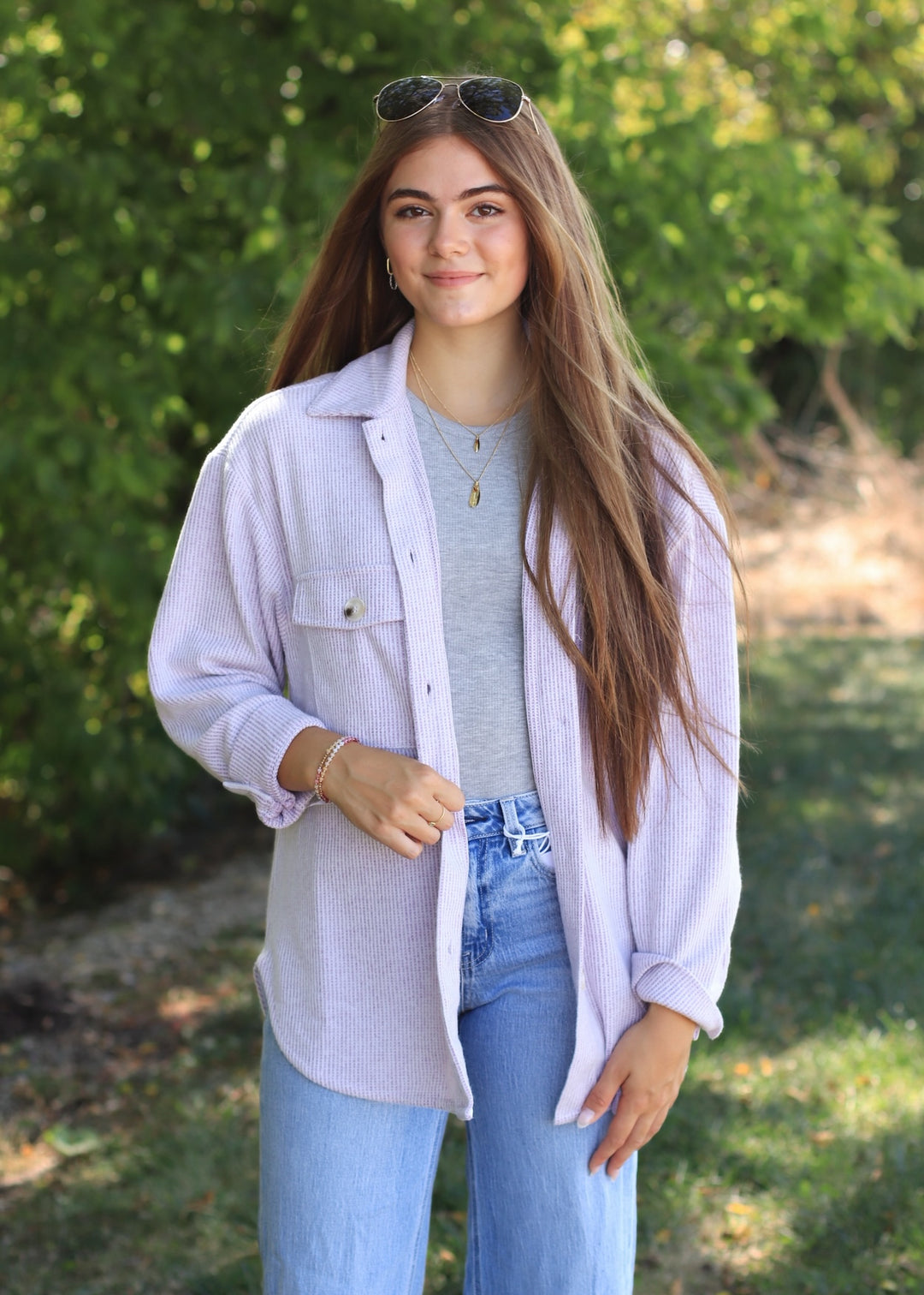 Fall Season Two Tone Shacket in Lavender