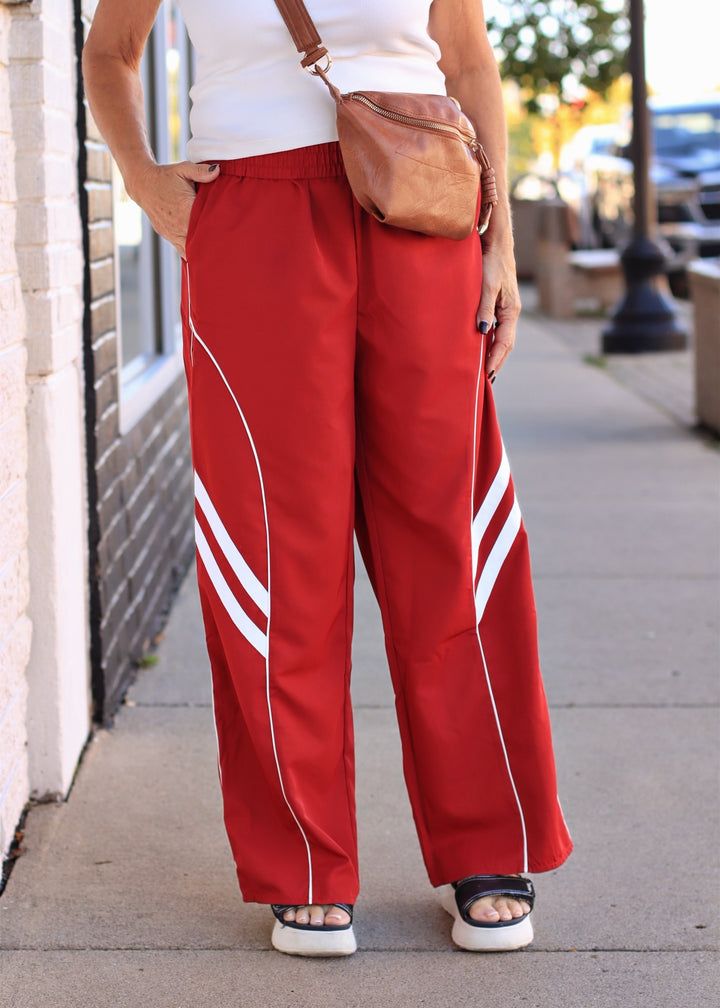 Wide Leg Track Pants W/ Piping Detail
