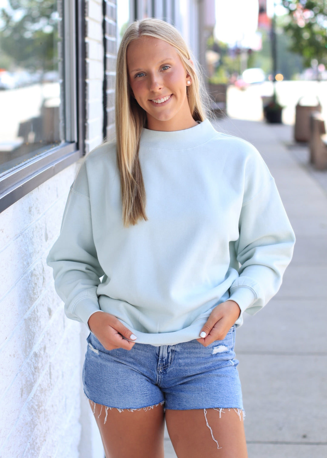 The Lake House Mockneck Sweatshirt in Ice Green