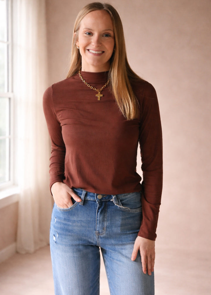 The Go-To Ribbed Turtleneck in Brown