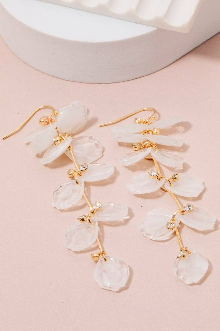 Resin Flower Petals Dangle Chain Earrings