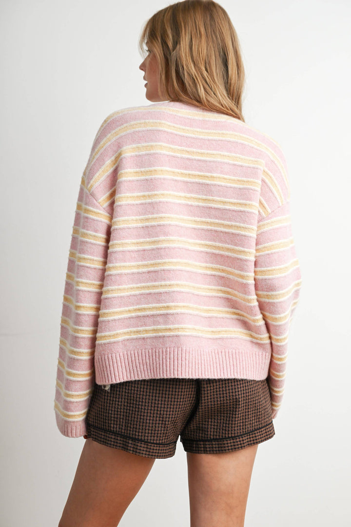 Ivory Multi Stripe Button-Up Cardigan