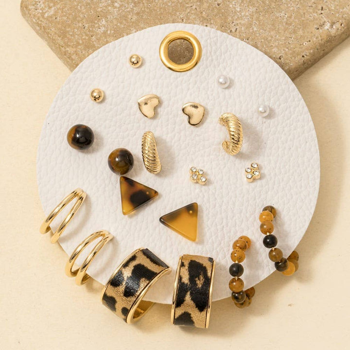 Pearl Leopard And Acrylic Assorted Earrings Set