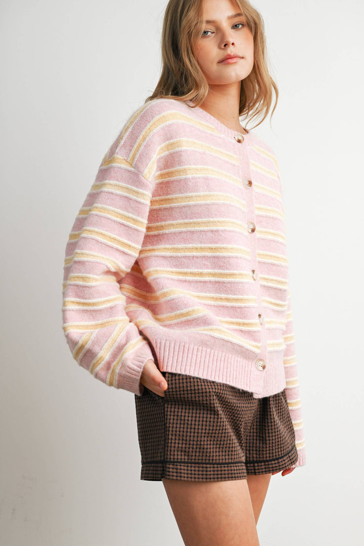 Ivory Multi Stripe Button-Up Cardigan