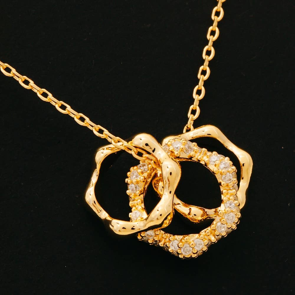 Cz Pave 3 Ring Charms Chain Necklace