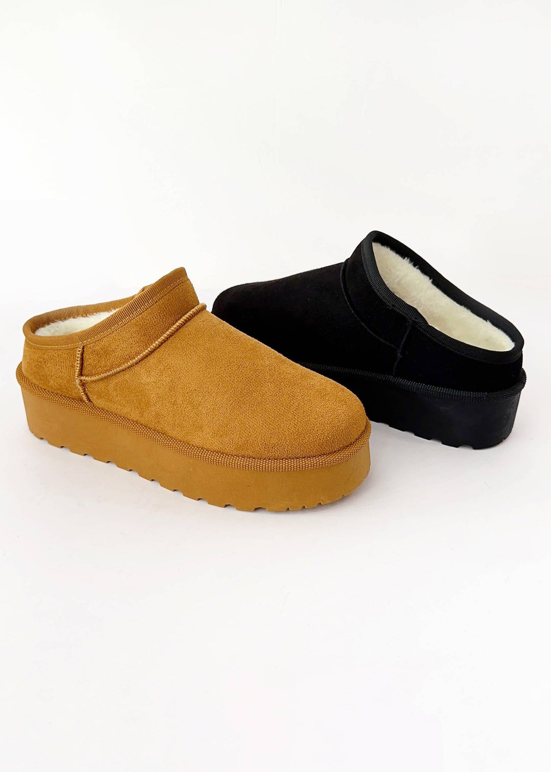 CLEARANCE FINAL SALE  Solid Mini Ankle Fur-Lined Platform Slippers