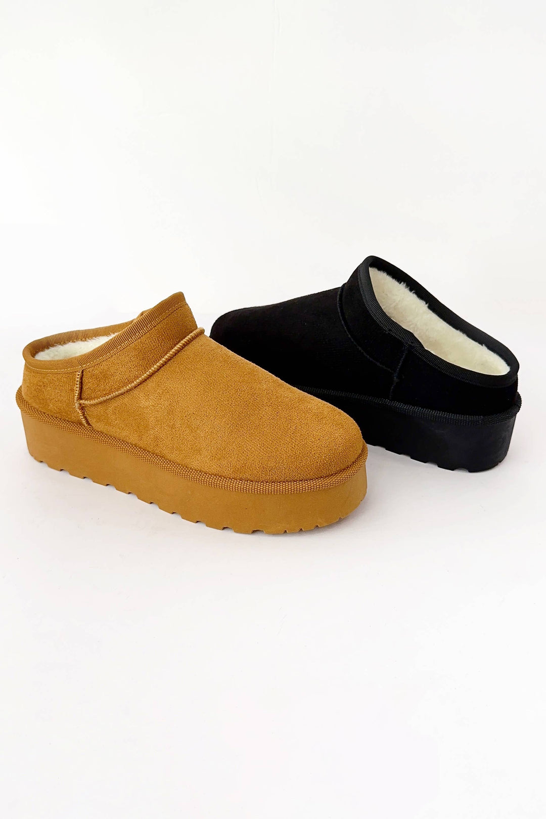 CLEARANCE FINAL SALE  Solid Mini Ankle Fur-Lined Platform Slippers
