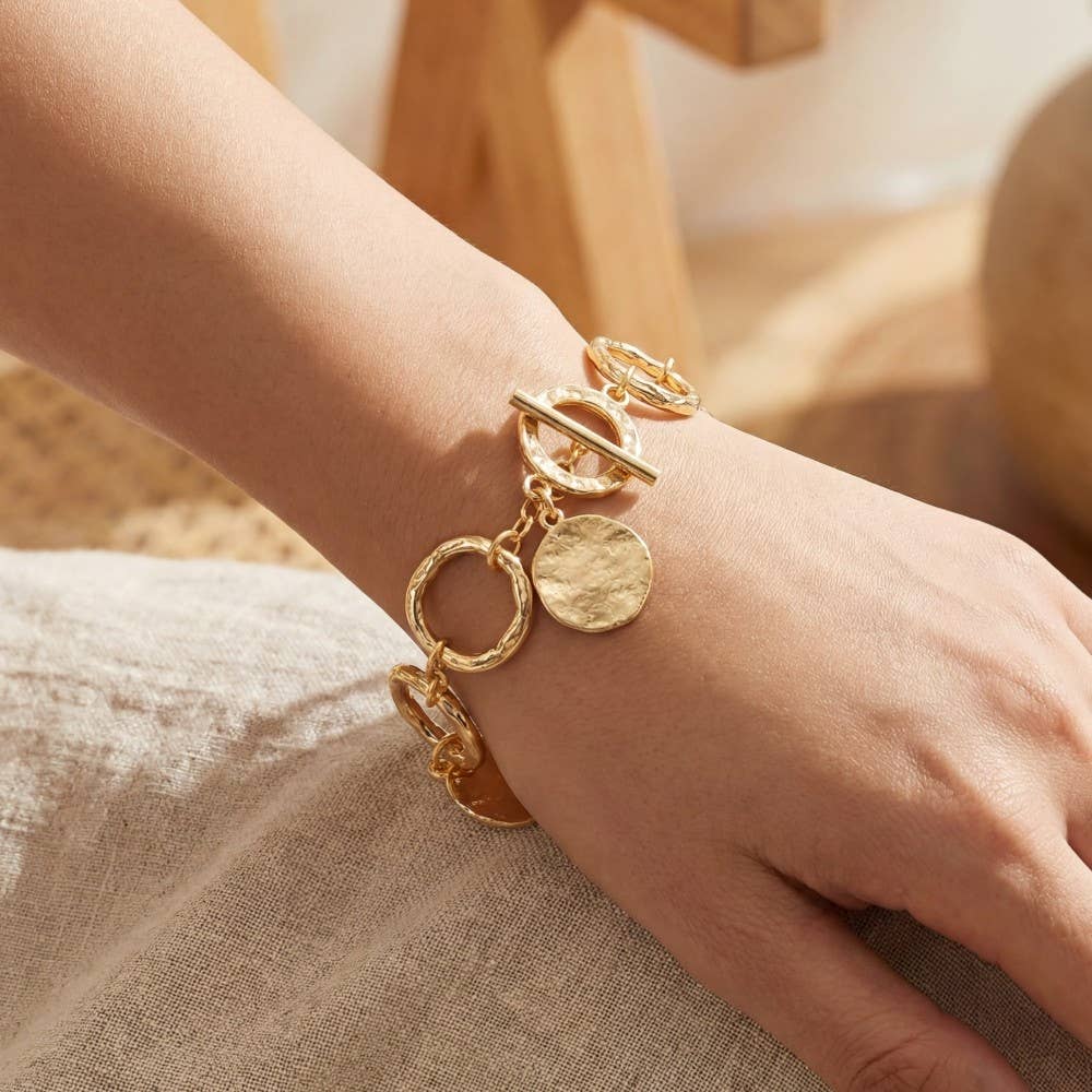 Warped Hoop And Coins Chain Bracelet