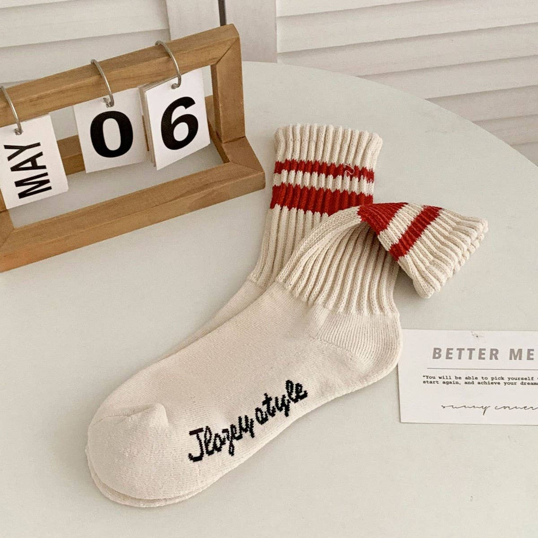 Retro Double Stripe Knit Socks