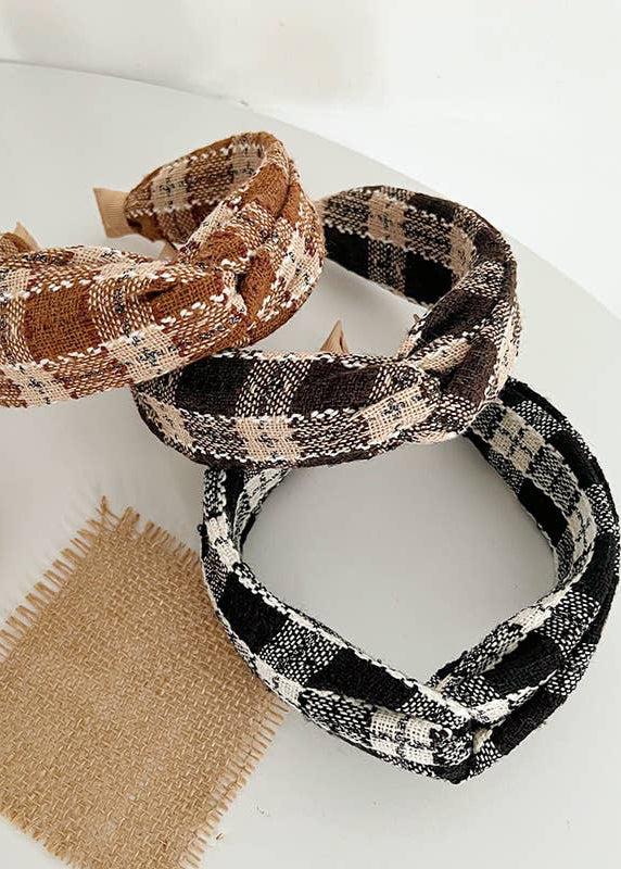 Knit Plaid Twist Headband