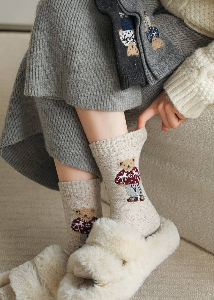 Thick Warm Wool Socks Bear Knit Crew Socks