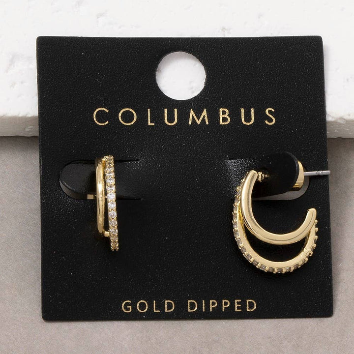 Gold Dipped Cz Double Layered Hoop Earrings