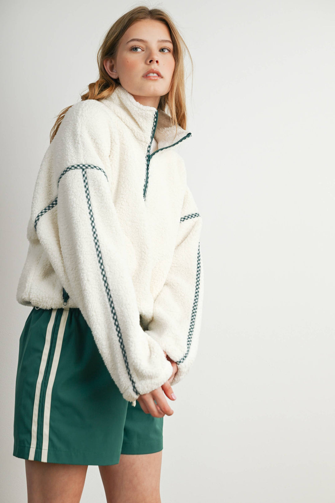 Kelly Green Trim  Sherpa Half Zip Pullover