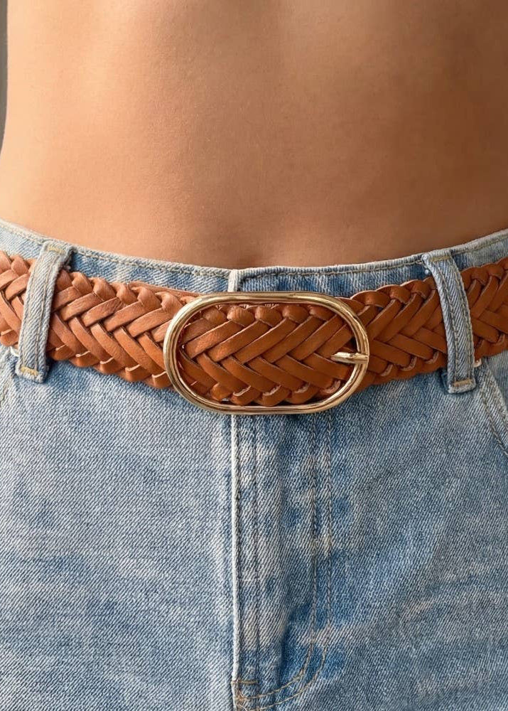Braided Oval Buckle Vegan Leather Belt