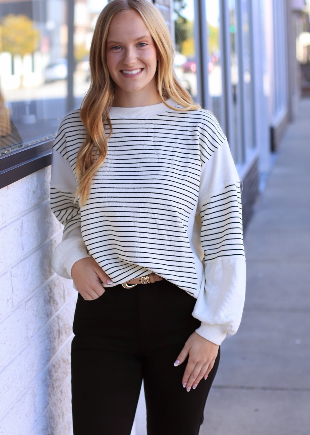 The Fragment Stripe Top in Ivory