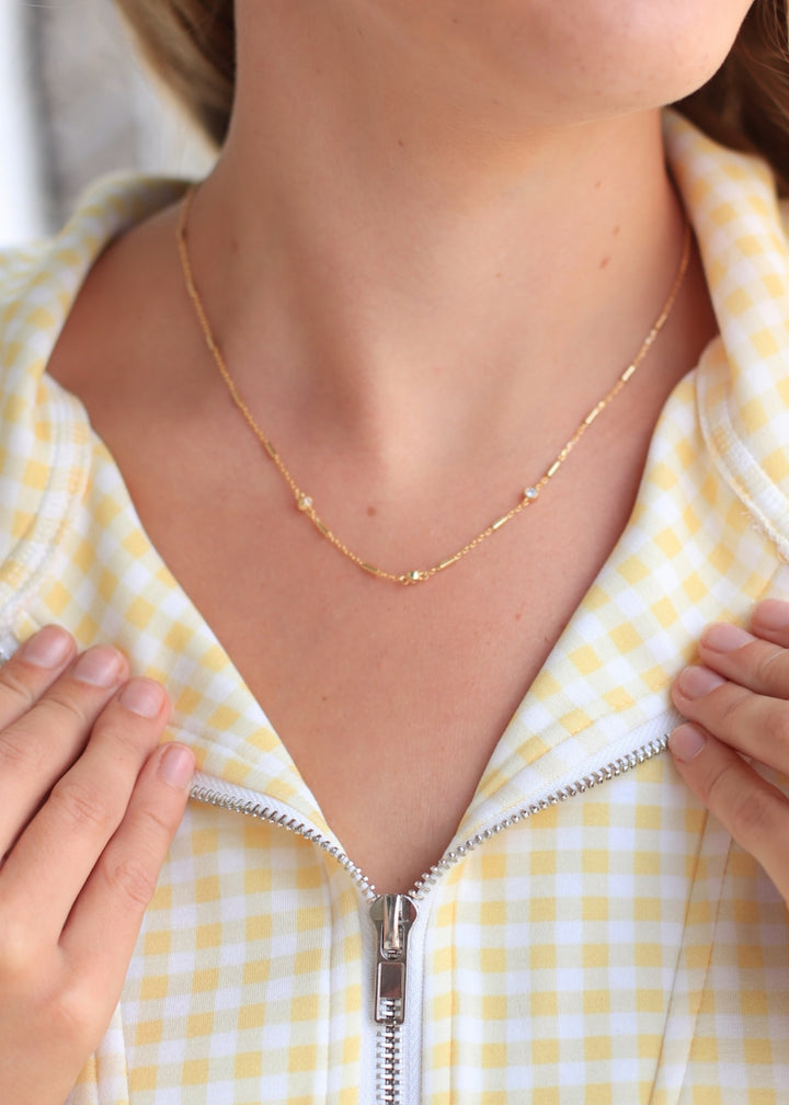 Cz Station Bar Chain Necklace