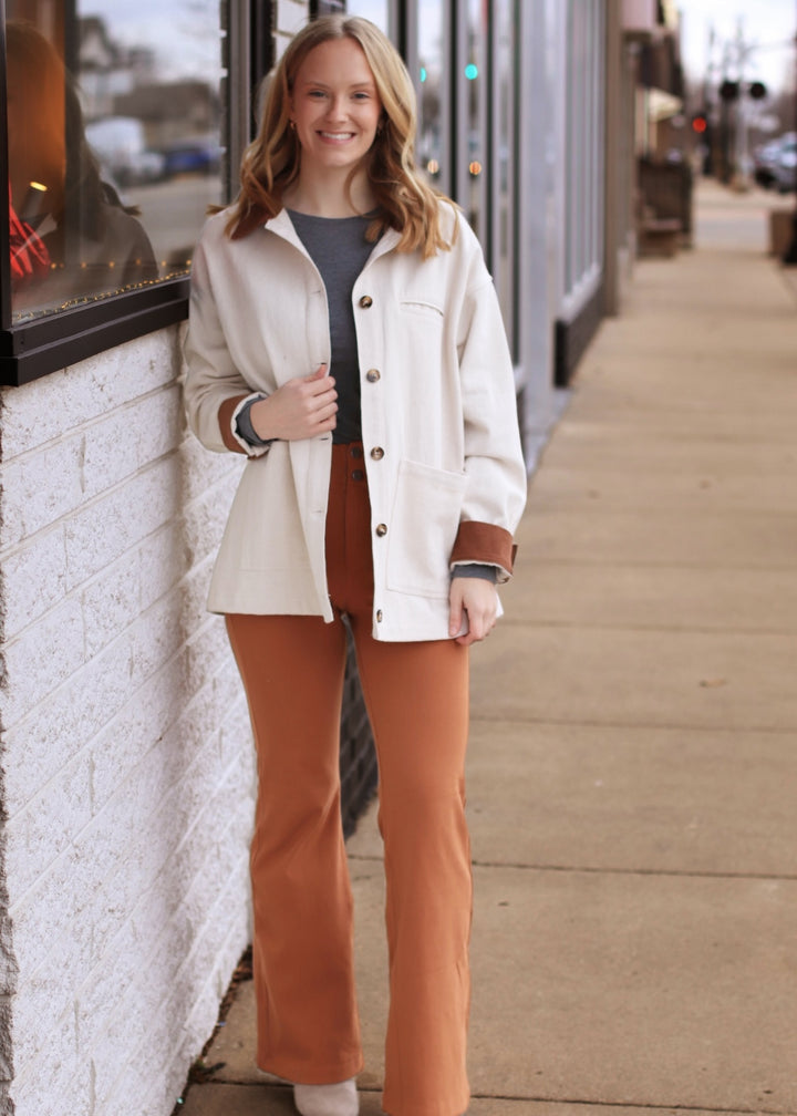 Pintuck Twill Flare Pants in Chestnut