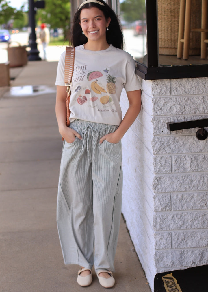 The Olive Grove Stripe Barrel Pant