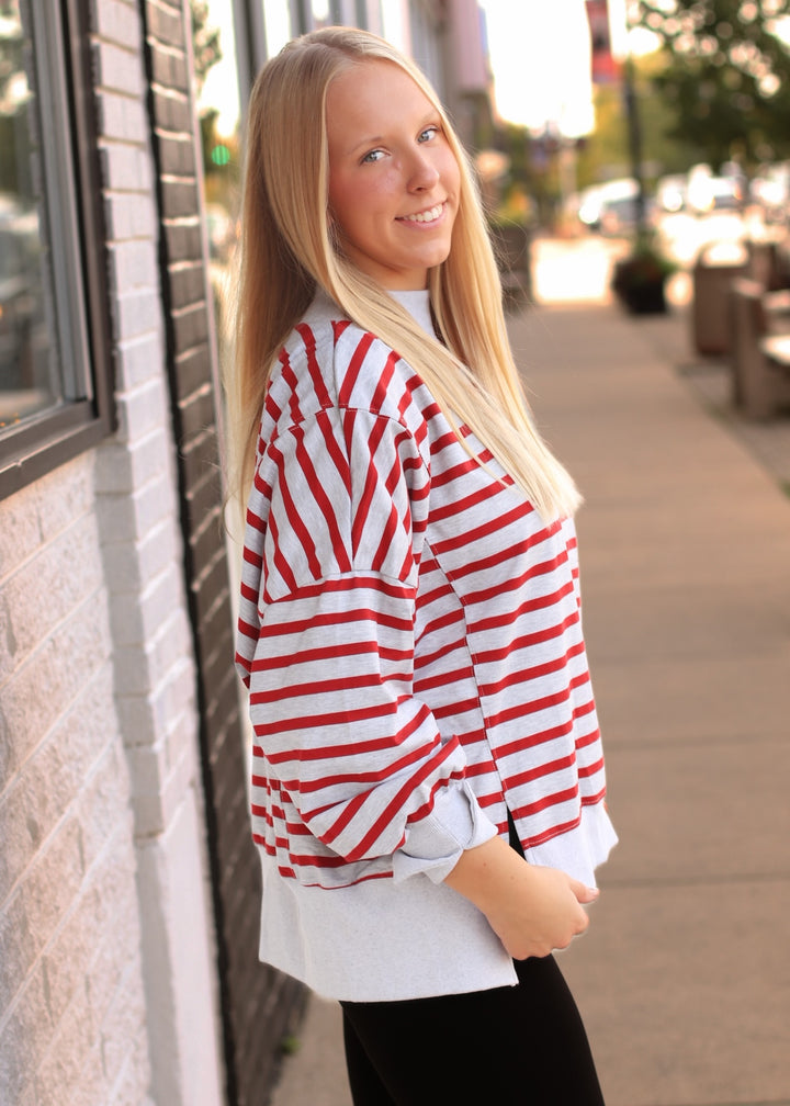 Striped Mock Neck Sweatshirt