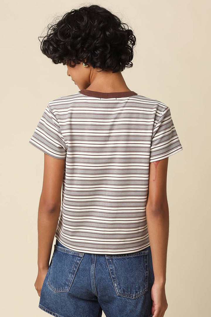 Mila Stripe Baby Tee in Cream &amp; Brown