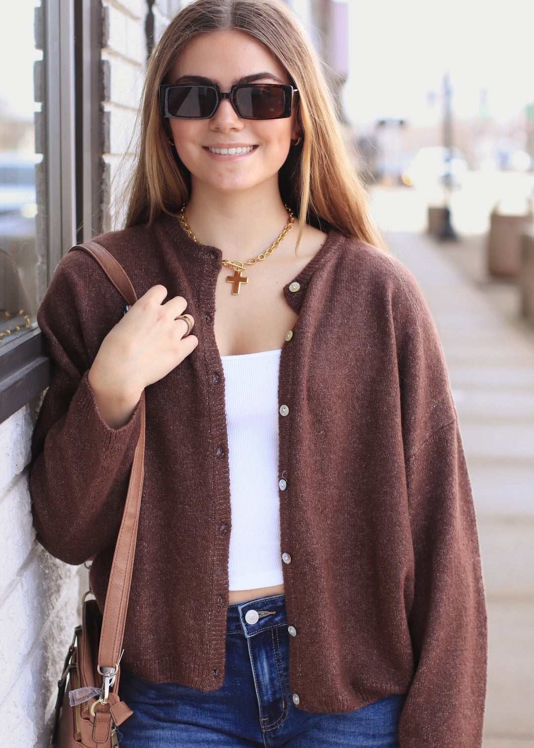 Chocolate Ease Crew Neck Sweater Cardigan