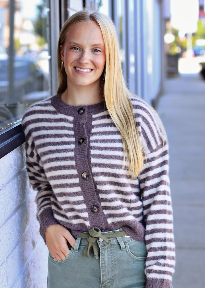 Mocha Cloud Stripe Cardigan