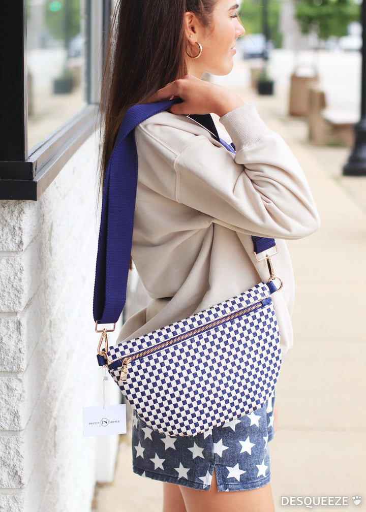 Westlyn Woven Bum Bag  Woven Checkered Navy