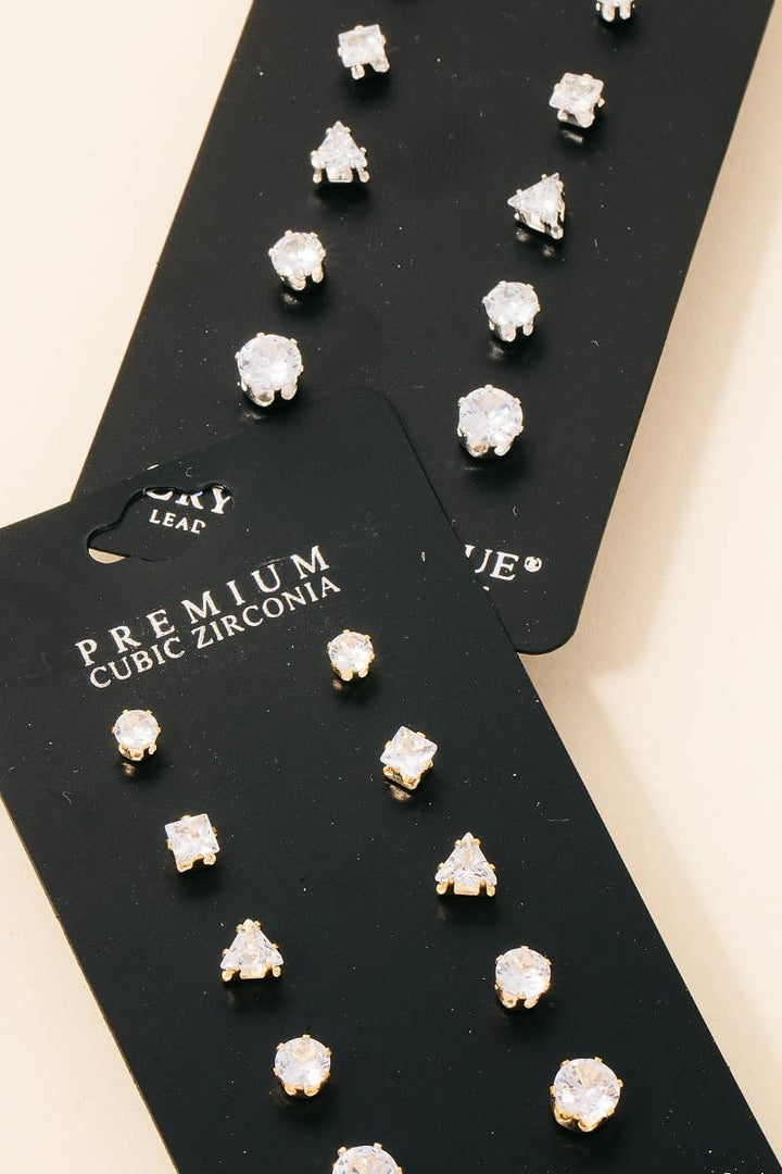 5 Pair Cz Stud Earrings Set