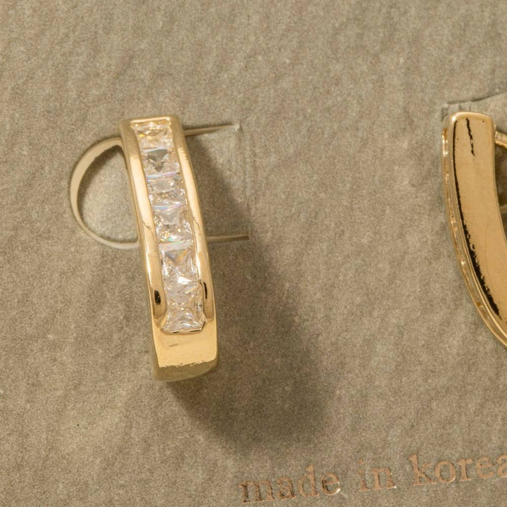 Square Studded Edge J Hoop Earrings