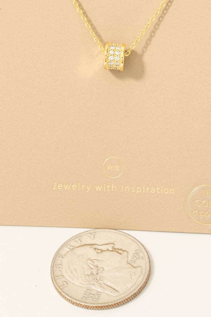 Gold Dipped Cz Pave Cylinder Pendant Necklace