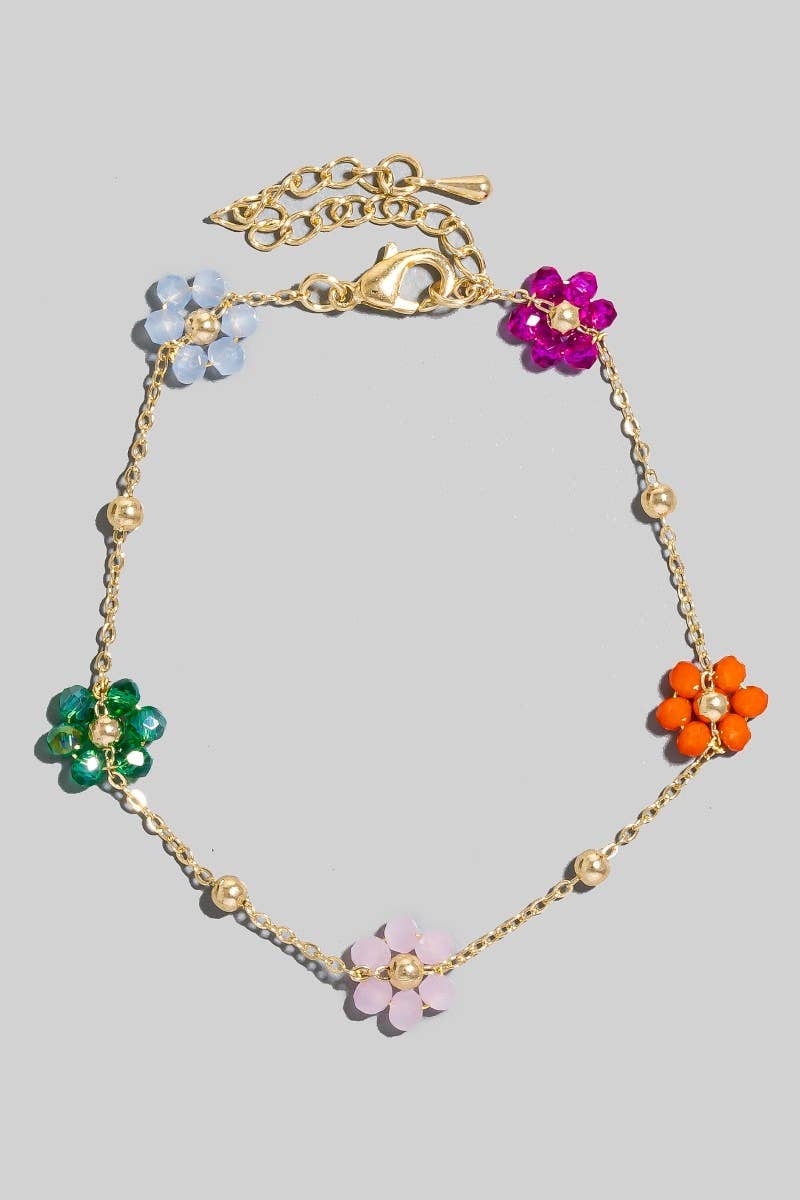 Mini Beaded Flowers Chain Bracelet