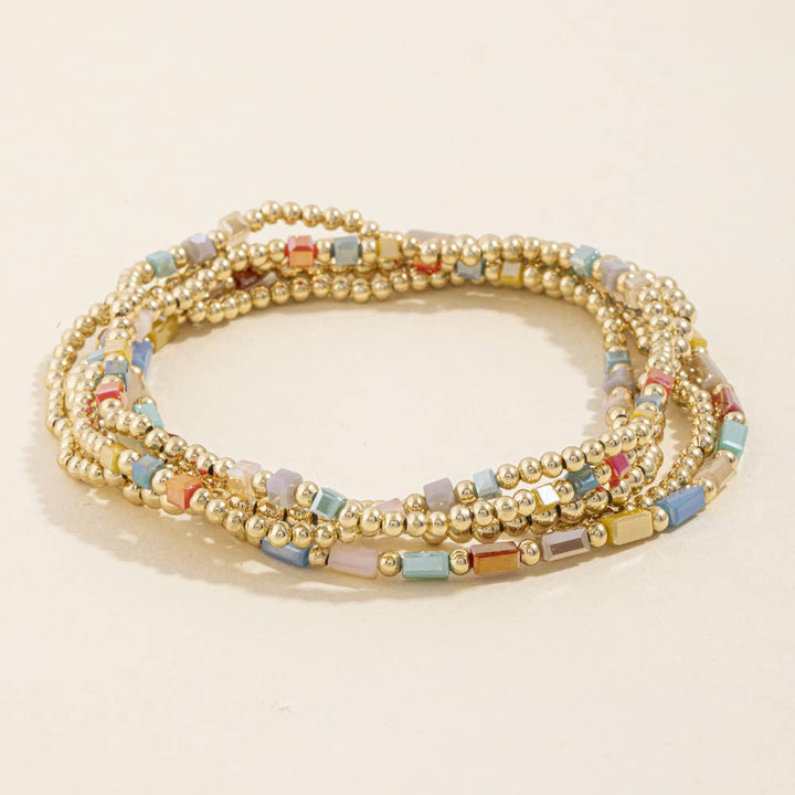Ball Bead Stretch Bracelet Set With Crystal Accents