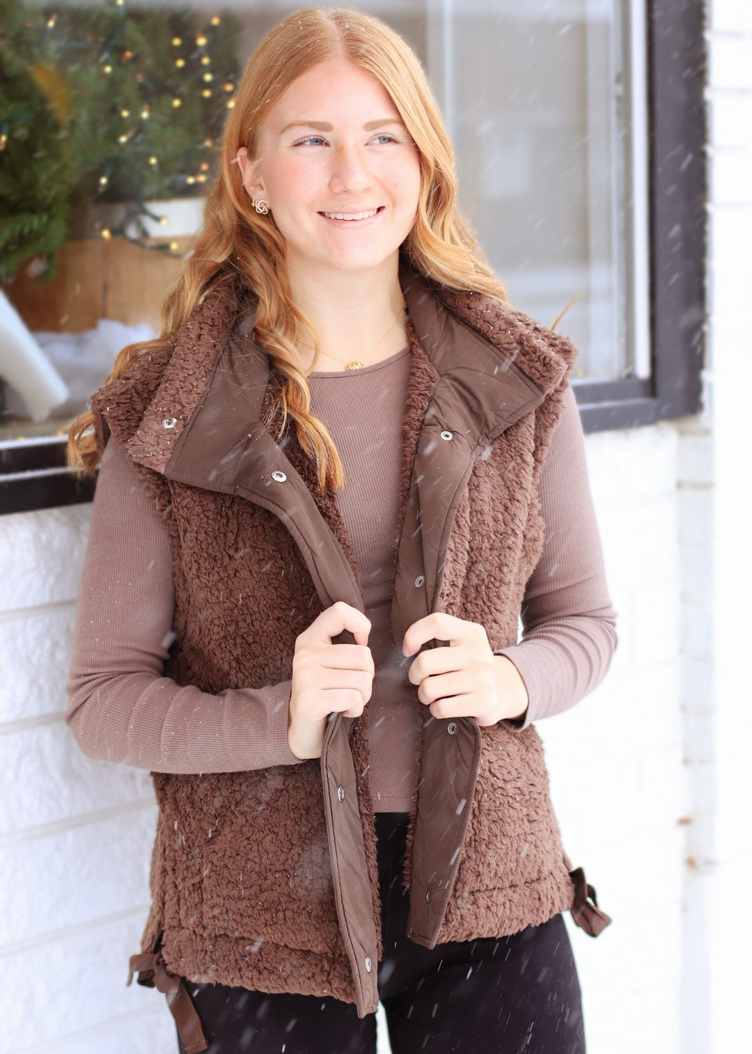 Coco Button Down Mock Neck Fleece Sherpa Vest