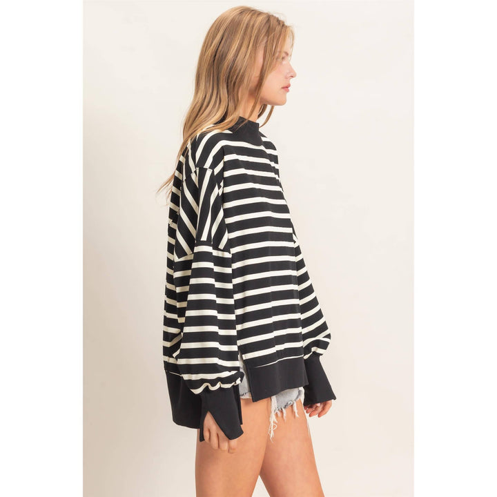 Striped Mock Neck Sweatshirt