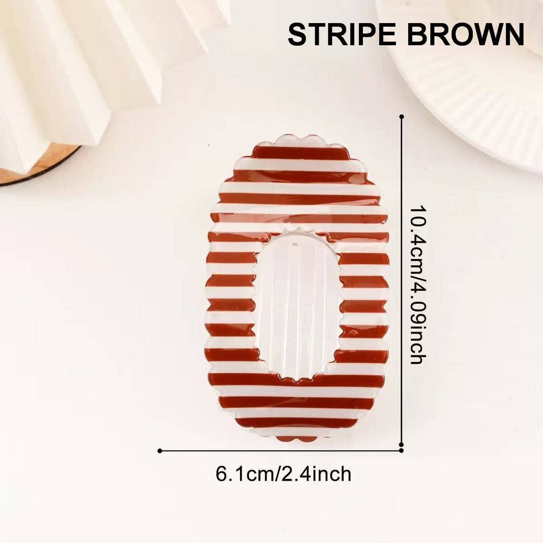 Stripe Pink Scalloped Edge Flat Hair Claw Clip