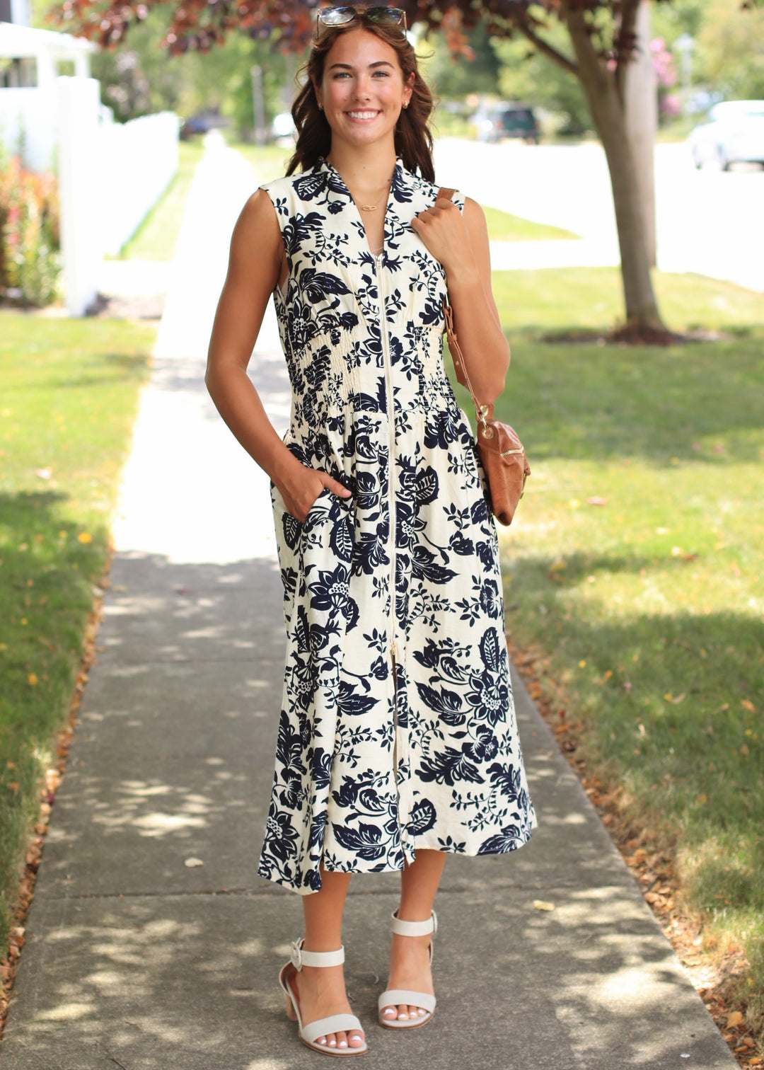 Paisley Charm Zip-Front Midi Dress