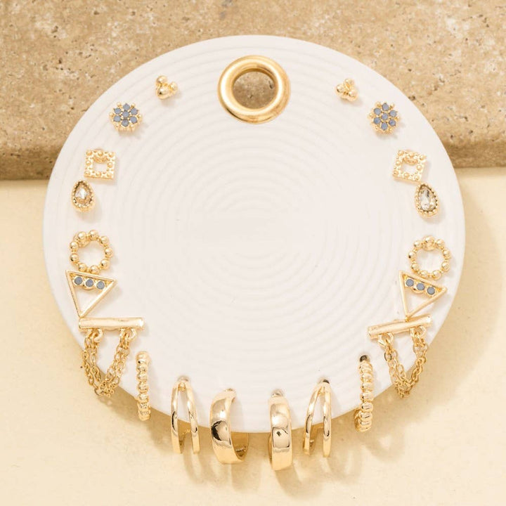 Assorted Crystal Stud And Hoop Earring Set