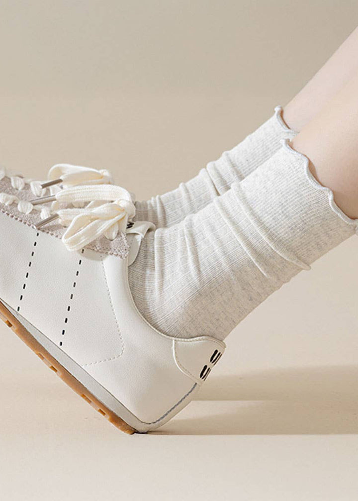 Vertical Stripes Thin Solid Ruffle Crew Sock