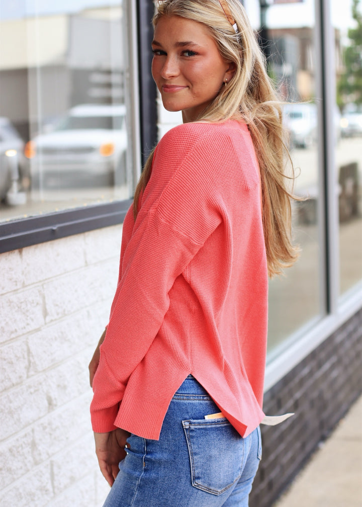 Waffle V-Neck Fine Gauge Sweater