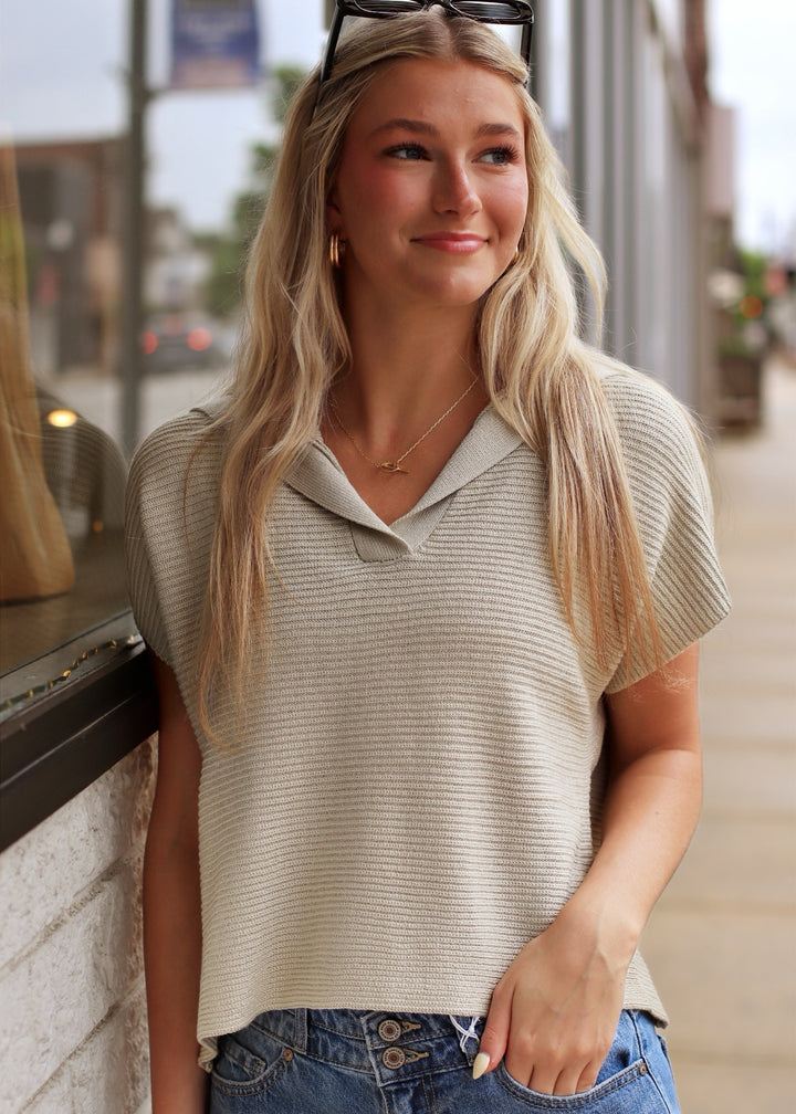 Quinny Collar Dolman Top in Oatmeal