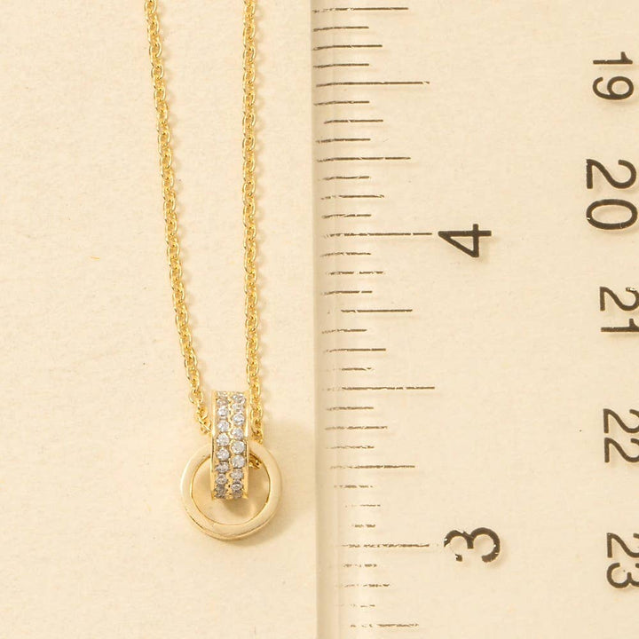 Cz Double Ring Link Pendant Necklace