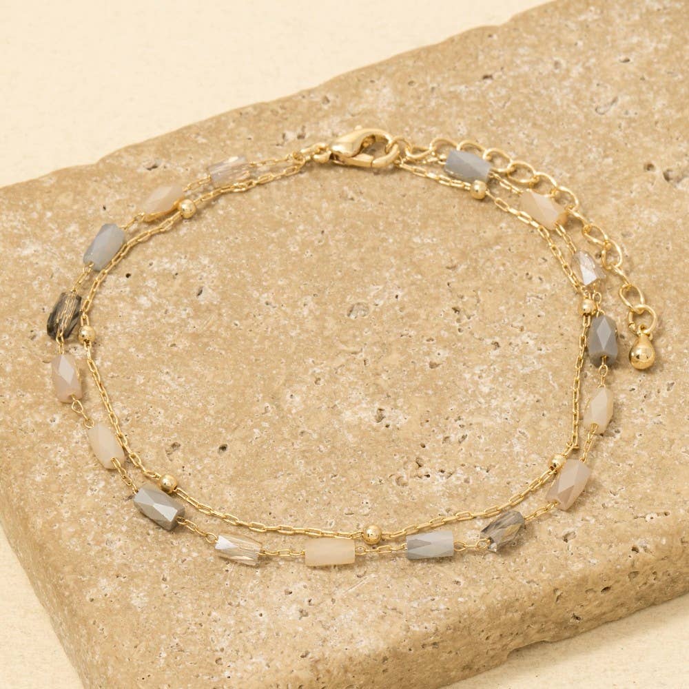 Faceted Glass Beads Layered Dainty Chain Bracelet