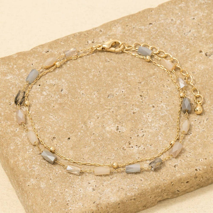 Faceted Glass Beads Layered Dainty Chain Bracelet