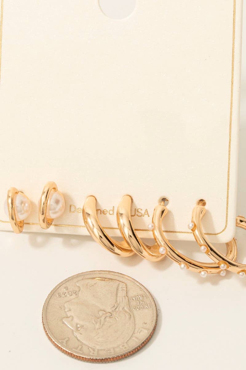 Mixed Pearl And Hoop Earrings Set