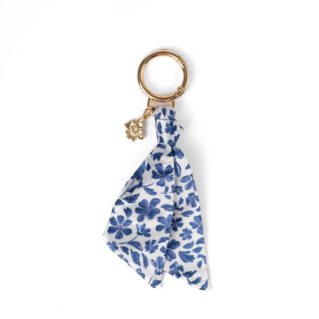 Floral Satin Keychain Blue Stripes