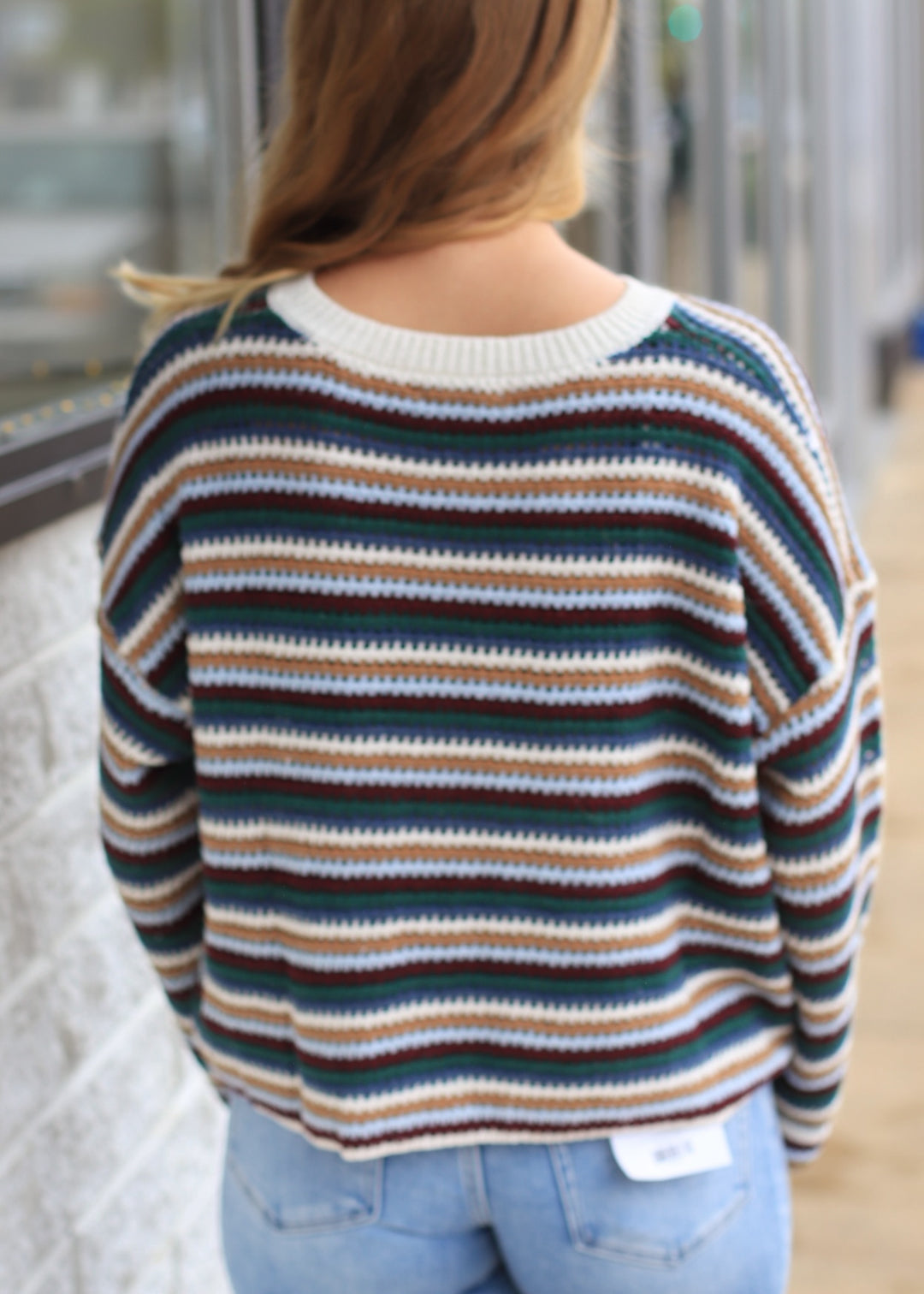 Ecru Combo Striped Boat Neck Sweater